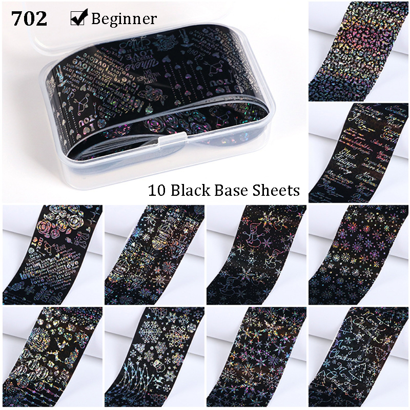 Christmas Foil Transfer - 10 Rolls/Box Nail Art Stickers Snowflake Christmas Tree Santa Claus Laser Colorful Prints Decals for DIY Decorations Supplies Design