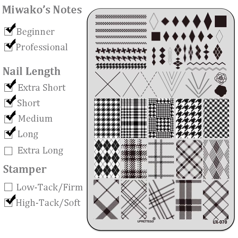 Plaid Stamping Plate - Argyle Houndstooth Nail Art for DIY Manicure Salon Design Supplies Tools