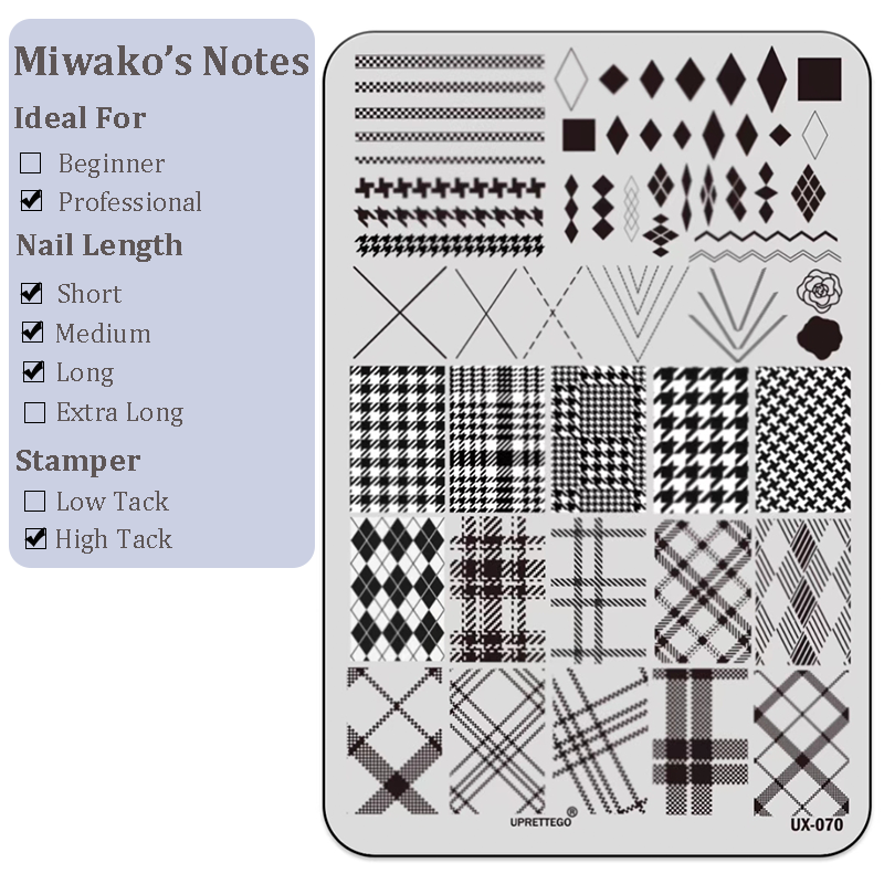 Plaid Stamping Plate - Argyle Houndstooth Nail Art for DIY Manicure Salon Design Supplies Tools