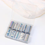 Holographic Foil Transfer -10 Rolls/1 Box Laser Starry Sky Iridescent Star Line Square Dot Nail Art Decals for DIY Decorations Supplies Design