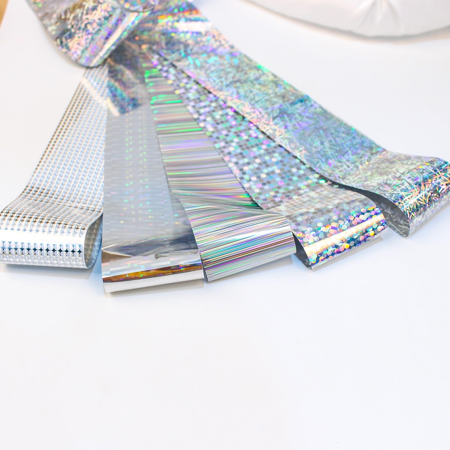 Holographic Foil Transfer -10 Rolls/1 Box Laser Starry Sky Iridescent Star Line Square Dot Nail Art Decals for DIY Decorations Supplies Design