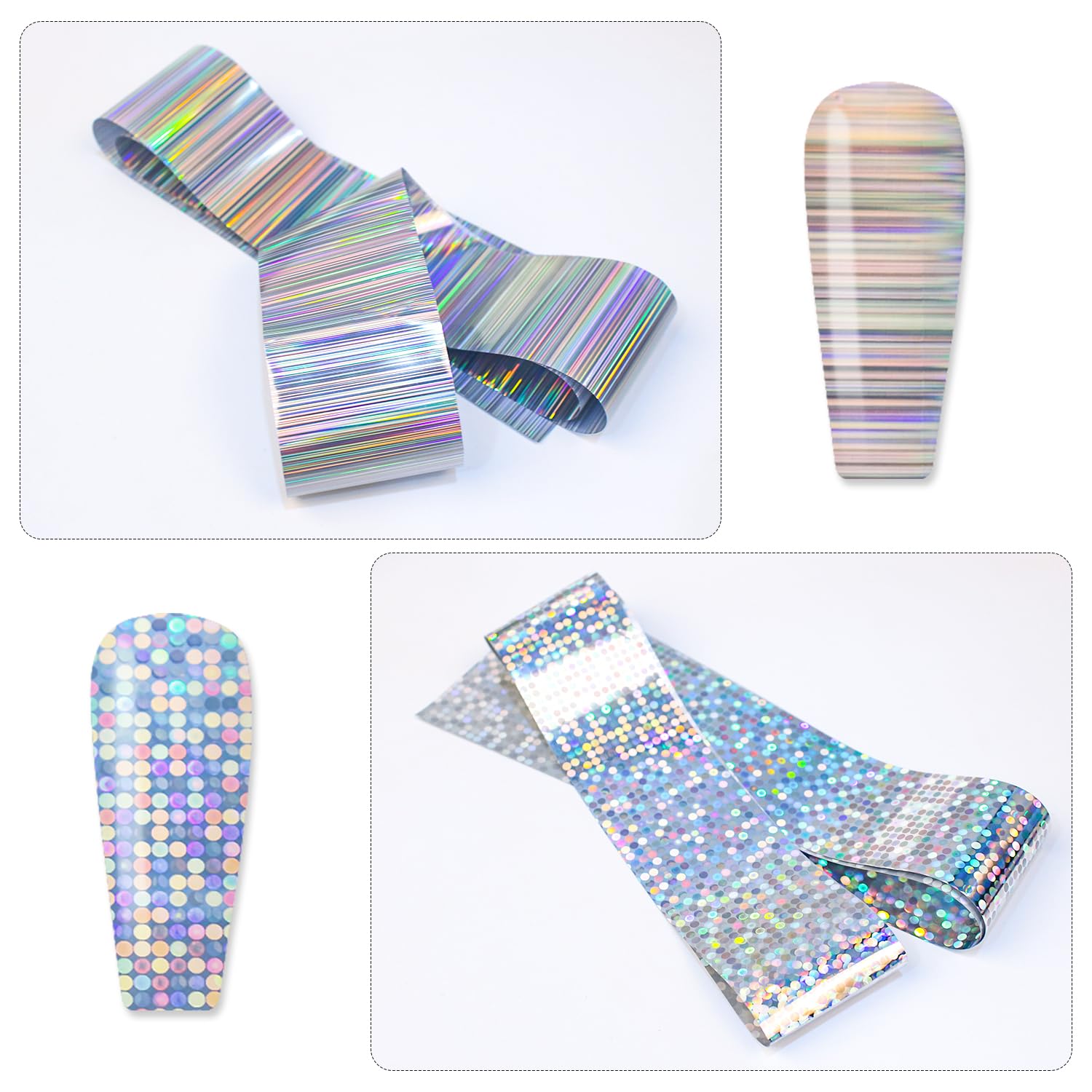 Holographic Foil Transfer -10 Rolls/1 Box Laser Starry Sky Iridescent Star Line Square Dot Nail Art Decals for DIY Decorations Supplies Design