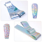 Holographic Foil Transfer -10 Rolls/1 Box Laser Starry Sky Iridescent Star Line Square Dot Nail Art Decals for DIY Decorations Supplies Design