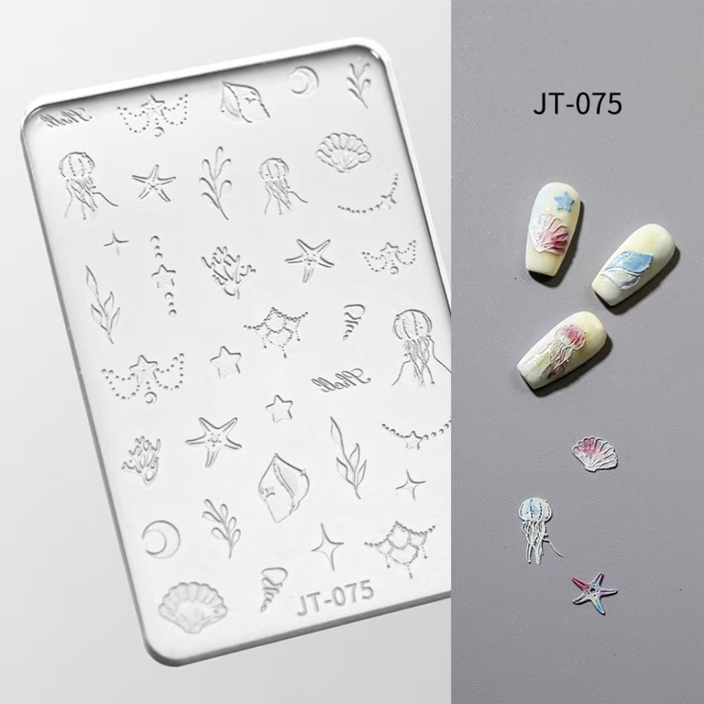 Ocean Silicone Mold - Shallow Groove for 3D Effect Embossed Stickers, Nail Art Decoration Carving Templates for DIY Precise Pattern