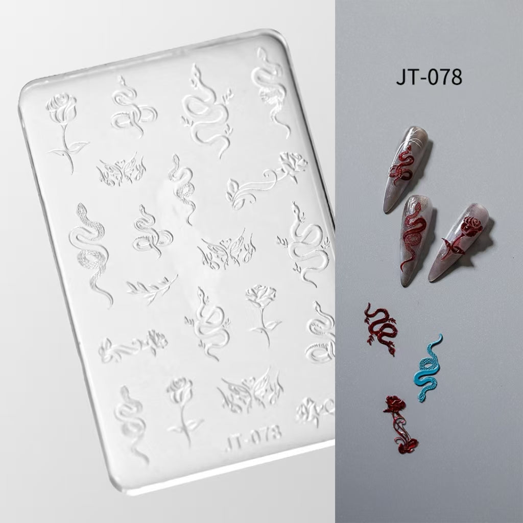 Snake Silicone Mold - Shallow Groove for 3D Effect Embossed Stickers, Nail Art Decoration Carving Templates for DIY Precise Pattern