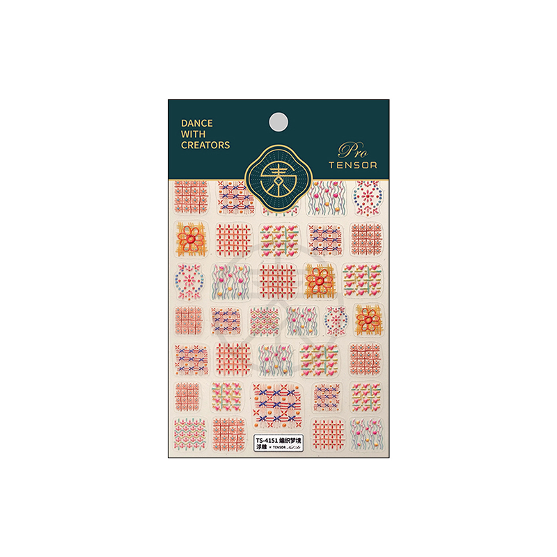 Plaid 3D Self-Adhesive Stickers - 3D Embossed Cute Decals for Nail Art Decoration