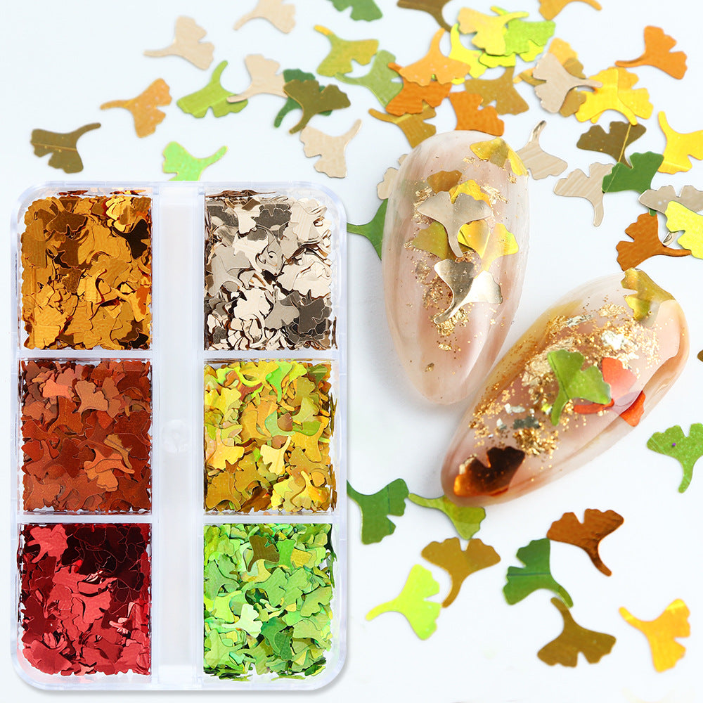 Ginkgo Leaf Sequins - Thin 6 Colors 3D Holographic Colorful Nail Art Glitter Supplies for Nails DIY Decorations