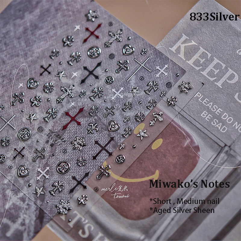 3D Stickers - Metallic Sheen Cross Snake Skull Self-Adhesive Gothic Dark Romance Decals for Nail Art Decoration