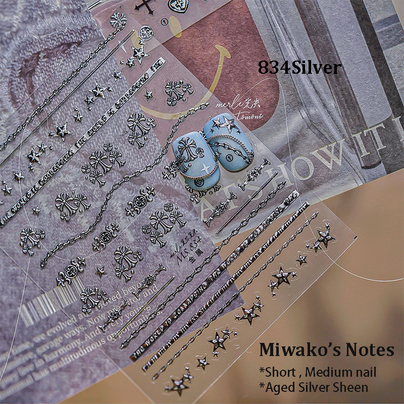 3D Stickers - Metallic Sheen Cross Snake Skull Self-Adhesive Gothic Dark Romance Decals for Nail Art Decoration