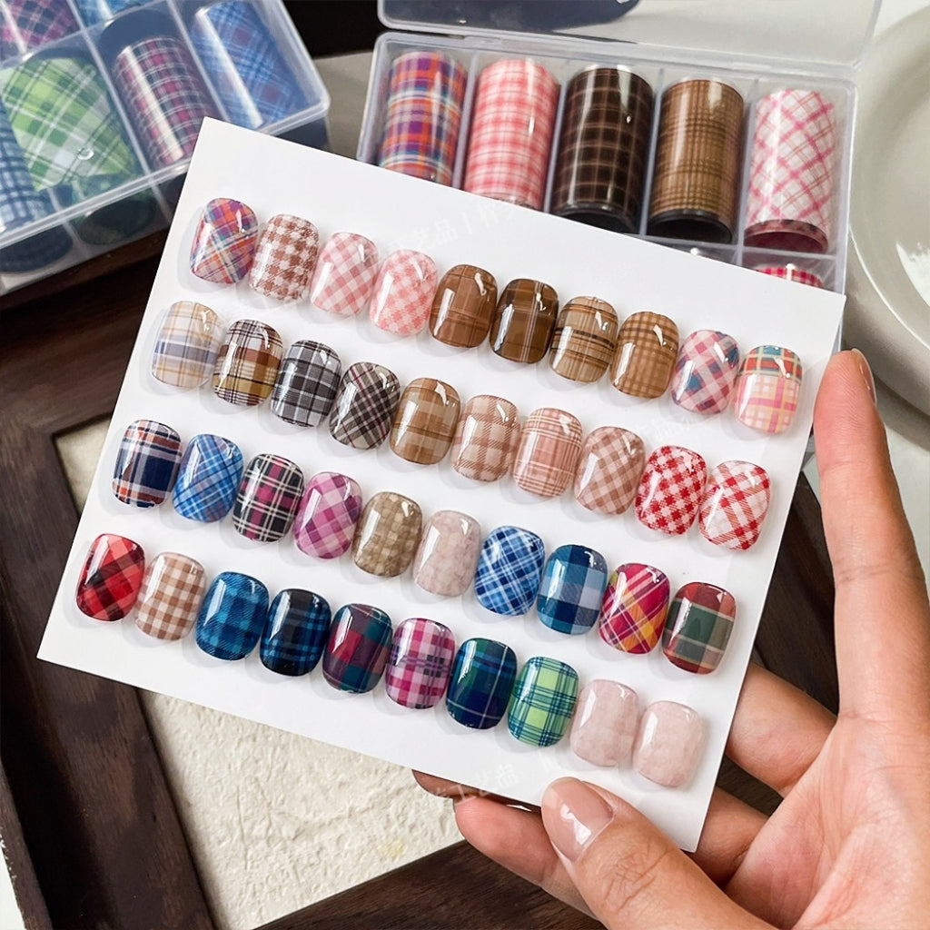 Plaid Pattern Foil Transfer -10 Rolls/1 Box Checkered Nail Art Colored Background Decals for DIY Decorations Supplies Design