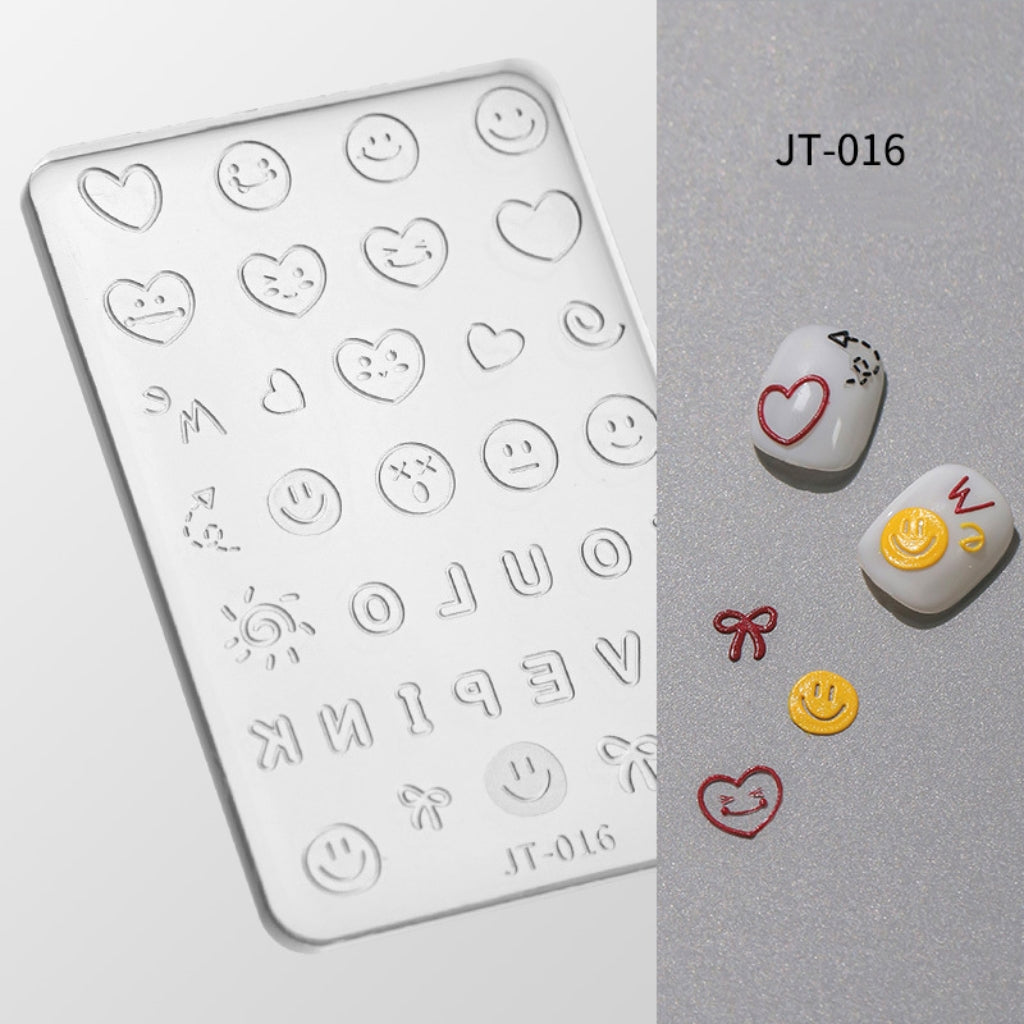 Heart 3D Shallow Embossed Mold - 3D Nail Art Sticker Effect Silicone Groove Carving Templates for DIY Precise Pattern