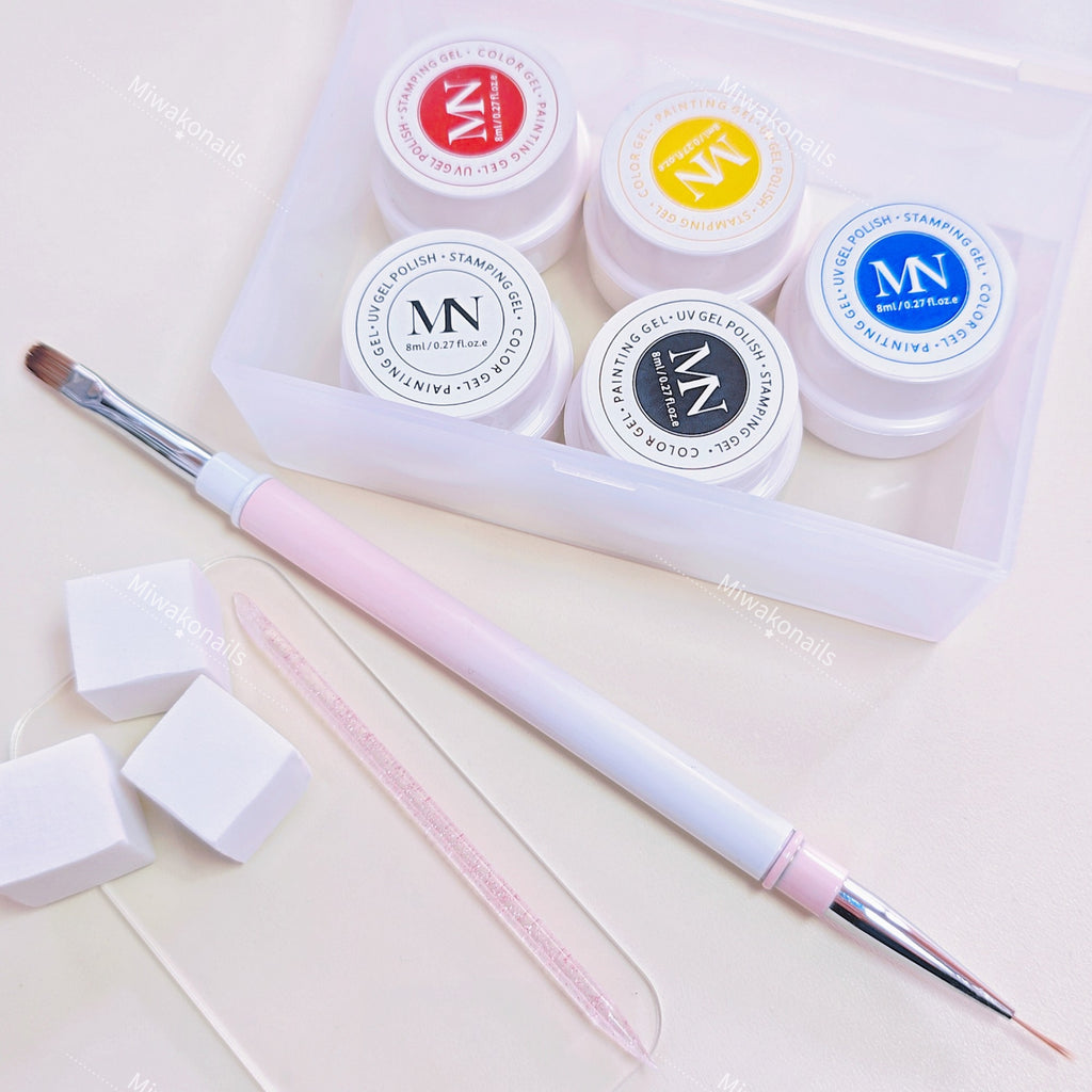 5 Colors 8g Painting Stamping Patting Nails Art Gel for Gradient Ombre French Tip Effect with Sponge Brush