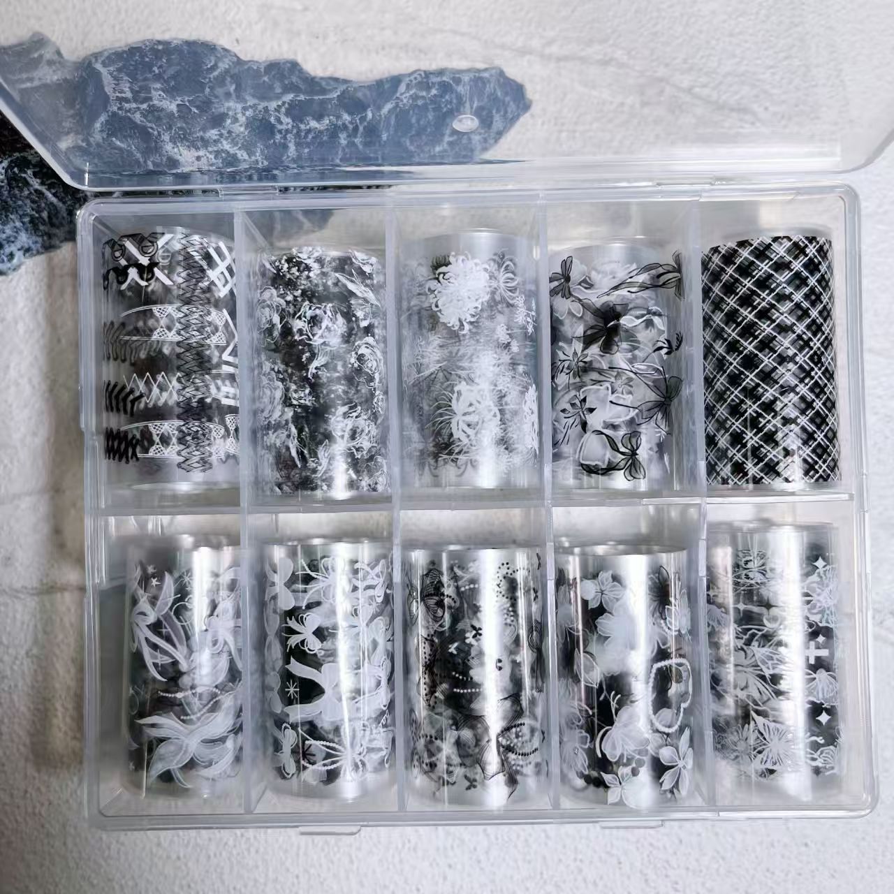 Black + White Foil Transfer - Bow Flower Butterfly Ribbon Nail Art Transparent Background Decals for DIY Decorations Supplies Design