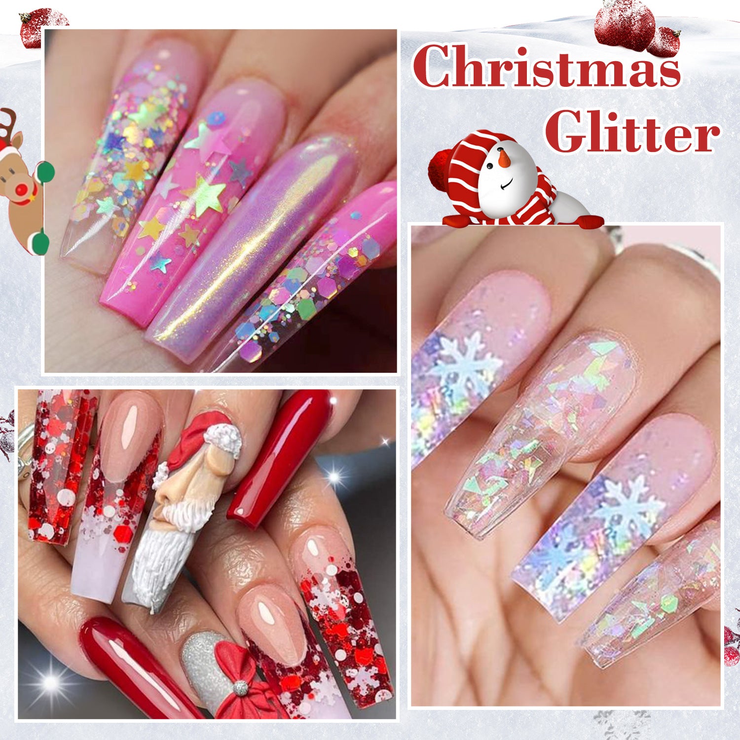 Christmas Sequins - 1 Box Thin  Multiple Patterns Christmas Tree Pentagram Cruciform Star Round 3D Holographic Colorful Nail Art Glitter Supplies for Nails DIY Decorations