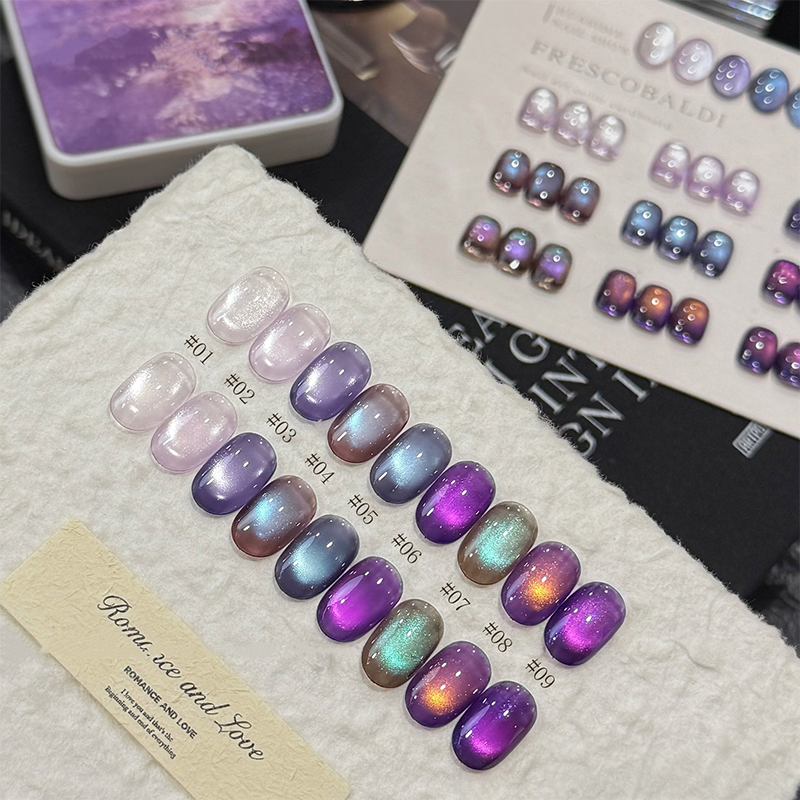 9-Color Nail Cat Eye Gel Palette -  Purple Base Cat Eye Gel for Beginners & Pros Salon Grade Finish DIY use