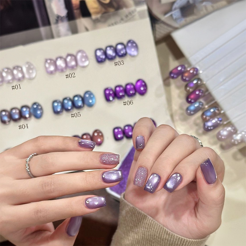 9-Color Nail Cat Eye Gel Palette -  Purple Base Cat Eye Gel for Beginners & Pros Salon Grade Finish DIY use