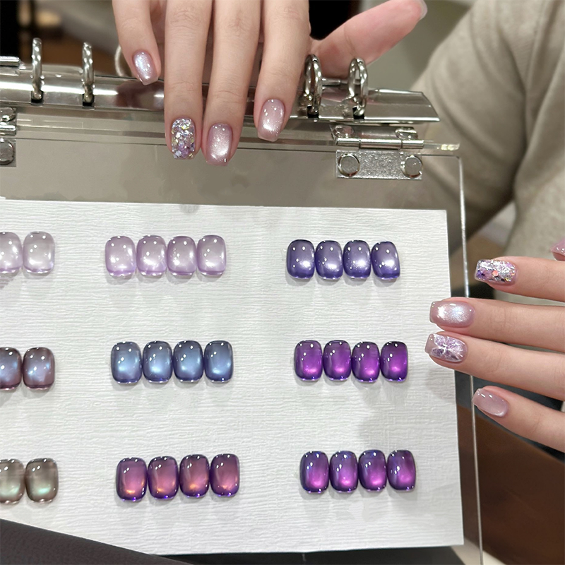 9-Color Nail Cat Eye Gel Palette -  Purple Base Cat Eye Gel for Beginners & Pros Salon Grade Finish DIY use