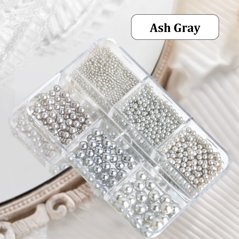 Maillard Color Round Pearls - 6-Grid Multiple sizes Nail Beads Nail 3D Art Accessories Charms and Gems Ball Colorful Rhinestones Easy-to-Apply for Beginner Professional Creative Eye-Catching Manicures