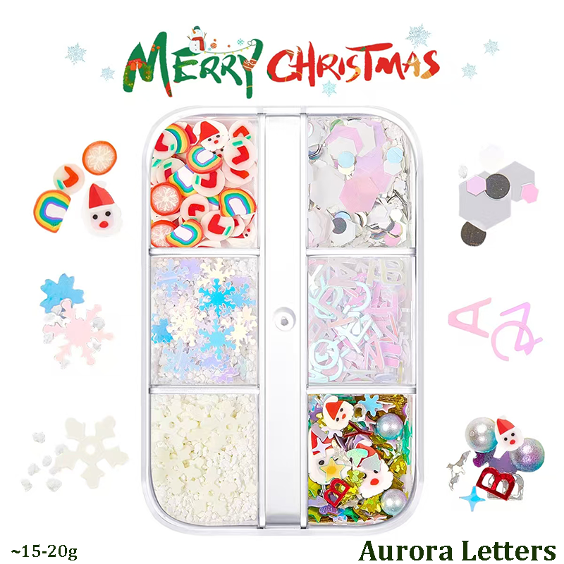 Christmas Clay + Sequins - Chunky Soft Polymer Clay Slices and Glitter Sequins Multiple Patterns Christmas Tree Pentagram Cruciform Star Triangle Round 3D Holographic Colorful Nail Art Glitter Supplies for Nails DIY Decorations