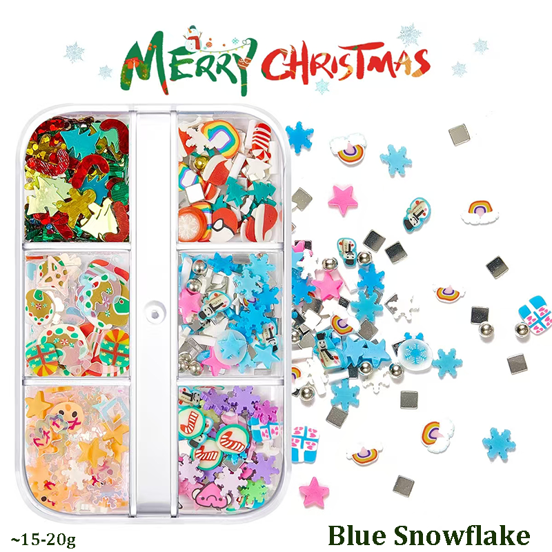 Christmas Clay + Sequins - Chunky Soft Polymer Clay Slices and Glitter Sequins Multiple Patterns Christmas Tree Pentagram Cruciform Star Triangle Round 3D Holographic Colorful Nail Art Glitter Supplies for Nails DIY Decorations