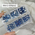Rhinestones -  6-Grid Flatback Multiple Colorful Sizes Tiny Crystal Gemstones  for Beginner Professional Creative Eye-Catching Bedazzling Manicures