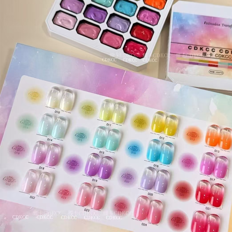 16 Colors Nail Gel Palette - Ombre Gradient Blush Blooming Stamping Painting Blending Colors Nail Gel for Beginners & Pros Salon Grade Finish DIY use
