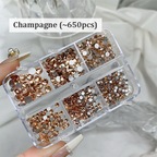 Rhinestones -  6-Grid Flatback Multiple Colorful Sizes Tiny Crystal Gemstones  for Beginner Professional Creative Eye-Catching Bedazzling Manicures