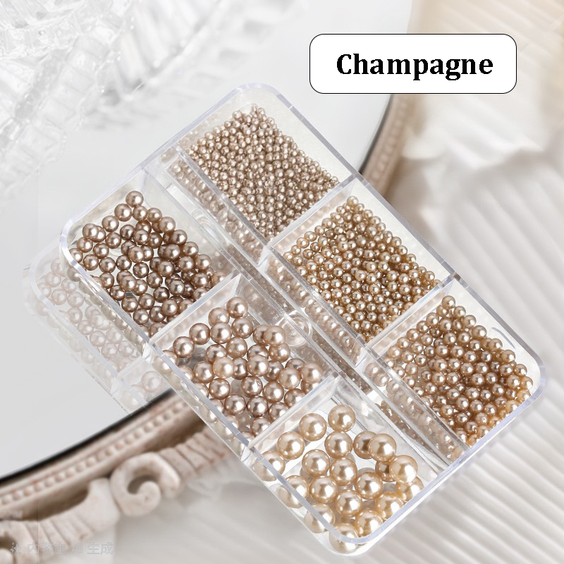 Maillard Color Round Pearls - 6-Grid Multiple sizes Nail Beads Nail 3D Art Accessories Charms and Gems Ball Colorful Rhinestones Easy-to-Apply for Beginner Professional Creative Eye-Catching Manicures