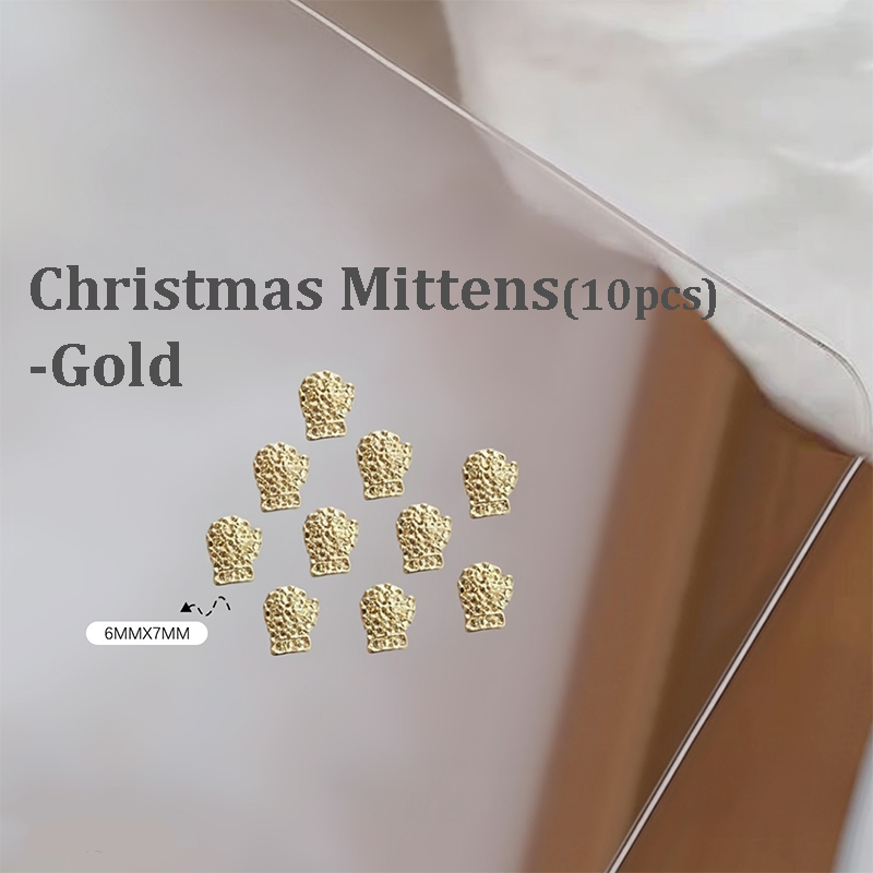 Christmas Charm - 10pcs Metallic Alloy Tree Box Mittens Nail 3D Art Accessories Easy-to-Apply for Beginner Professional Creative Eye-Catching Manicures