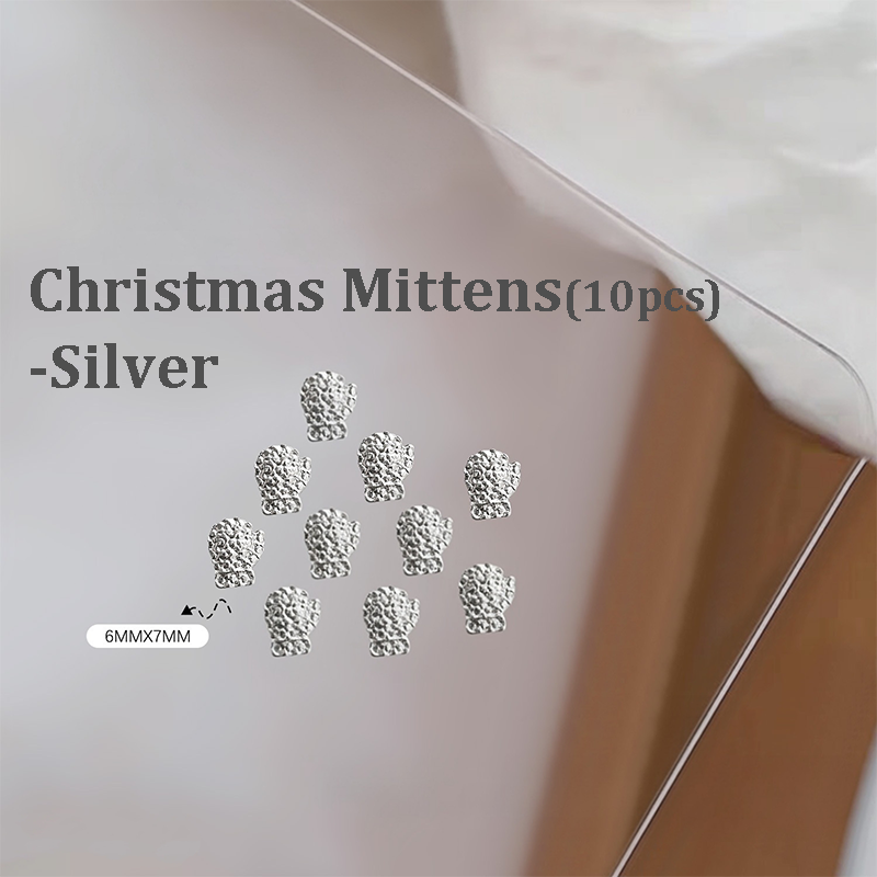 Christmas Charm - 10pcs Metallic Alloy Tree Box Mittens Nail 3D Art Accessories Easy-to-Apply for Beginner Professional Creative Eye-Catching Manicures