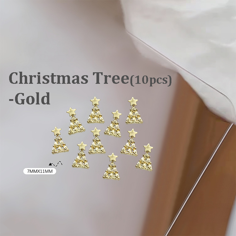 Christmas Charm - 10pcs Metallic Alloy Tree Box Mittens Nail 3D Art Accessories Easy-to-Apply for Beginner Professional Creative Eye-Catching Manicures