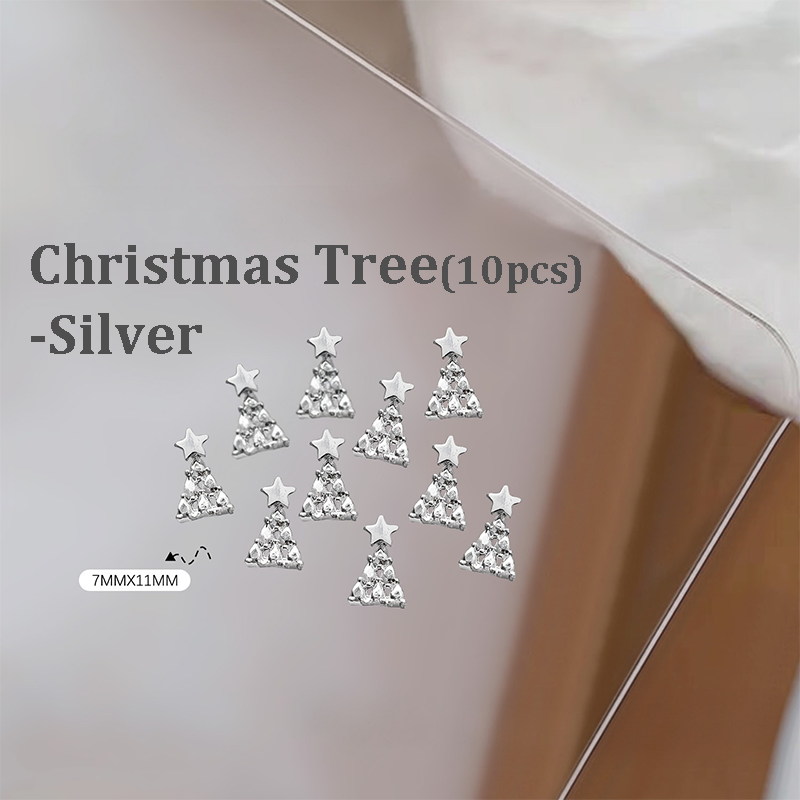 Christmas Charm - 10pcs Metallic Alloy Tree Box Mittens Nail 3D Art Accessories Easy-to-Apply for Beginner Professional Creative Eye-Catching Manicures