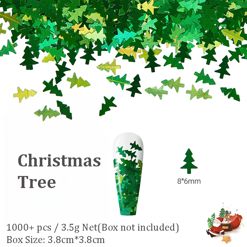 Christmas Sequins - 1 Box Thin  Multiple Patterns Christmas Tree Pentagram Cruciform Star Round 3D Holographic Colorful Nail Art Glitter Supplies for Nails DIY Decorations