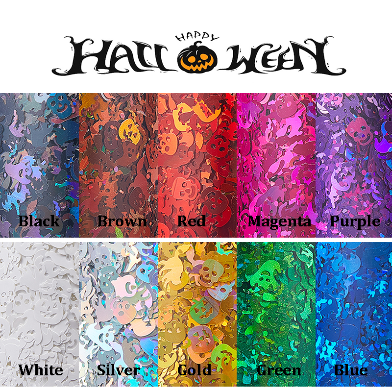 Halloween Sequins - Ultra-Thin Mix Skull Pumpkin Bat Ghost Cat Witch Design 3D Holographic Nail Art Glitter Supplies for Nails DIY Decorations
