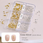 Punk Charm - 6-Grid Metallic Alloy Cone Studs Rivet Beads Nail 3D Art Accessories Easy-to-Apply for Beginner Professional Creative Eye-Catching Manicures