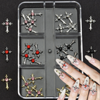 Cross Alloy With Rhinestones Charm - 6-Grid Metallic Alloy Nail Accessories Easy-to-Apply for Creative Eye-Catching Manicures