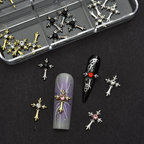 Cross Alloy With Rhinestones Charm - 6-Grid Metallic Alloy Nail Accessories Easy-to-Apply for Creative Eye-Catching Manicures
