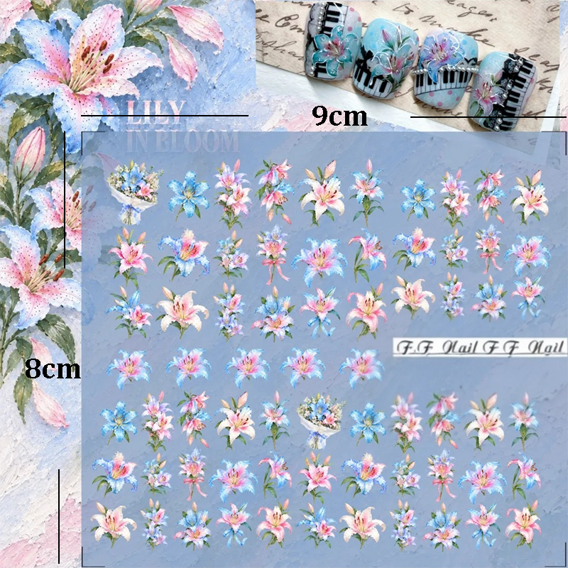 Floral Crystal Nail Transfer Stickers - Flower Cute Classic Style Patterns Self-adhesive Nail Decals Supplies for beginners easy DIY Manicure