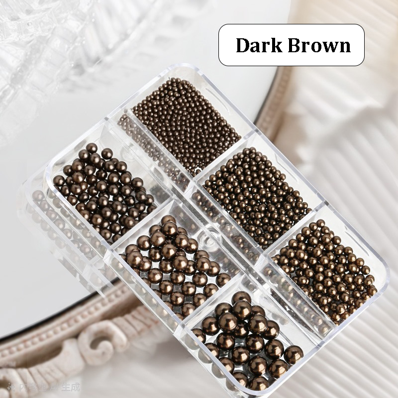 Maillard Color Round Pearls - 6-Grid Multiple sizes Nail Beads Nail 3D Art Accessories Charms and Gems Ball Colorful Rhinestones Easy-to-Apply for Beginner Professional Creative Eye-Catching Manicures