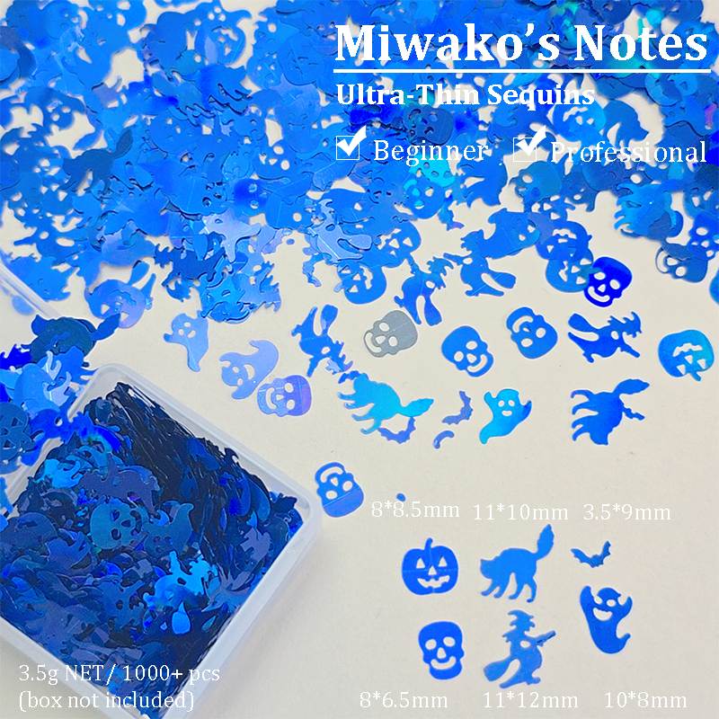 Halloween Sequins - Ultra-Thin Mix Skull Pumpkin Bat Ghost Cat Witch Design 3D Holographic Nail Art Glitter Supplies for Nails DIY Decorations