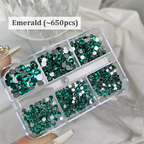 Rhinestones -  6-Grid Flatback Multiple Colorful Sizes Tiny Crystal Gemstones  for Beginner Professional Creative Eye-Catching Bedazzling Manicures