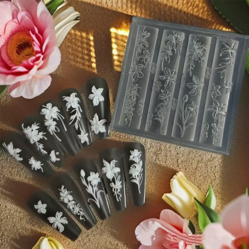 Flower Silicone Mold - Deep Groove for 3D Effect Charms, Nail Art Decoration Carving Templates for DIY Precise Pattern