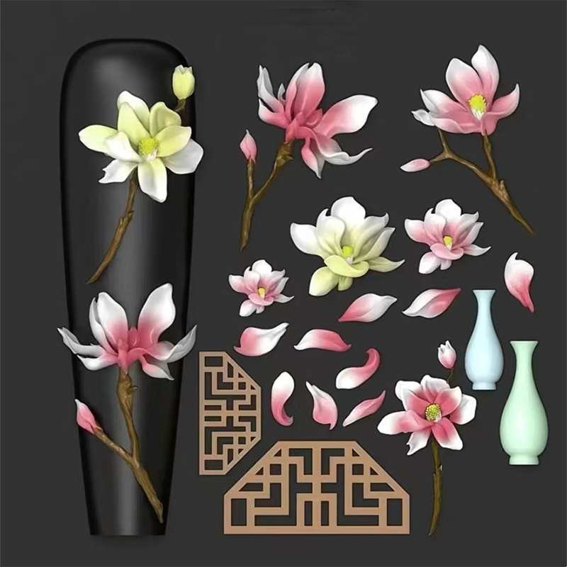 Flower Silicone Mold - Deep Groove for 3D Effect Charms, Nail Art Decoration Carving Templates for DIY Precise Pattern