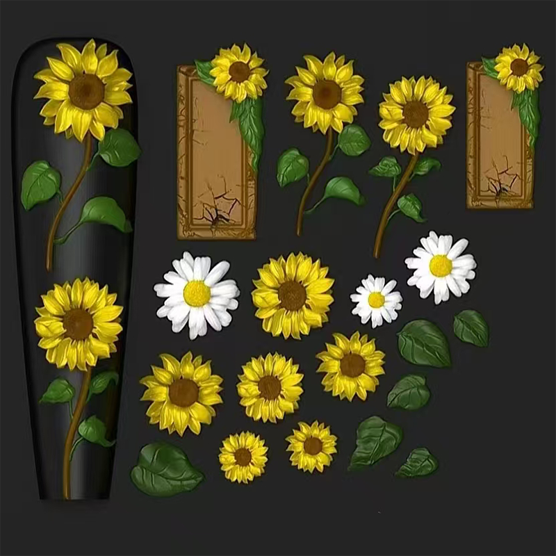 Flower Silicone Mold - Deep Groove for 3D Effect Charms, Nail Art Decoration Carving Templates for DIY Precise Pattern