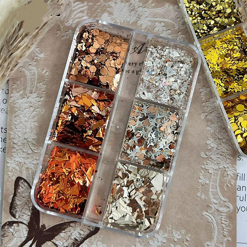 Fall Mixed Sequins - 6 Grids Ultra-Thin Zero-Lift Engineering Nail Art Glitter Supplies for Nails DIY Decorations