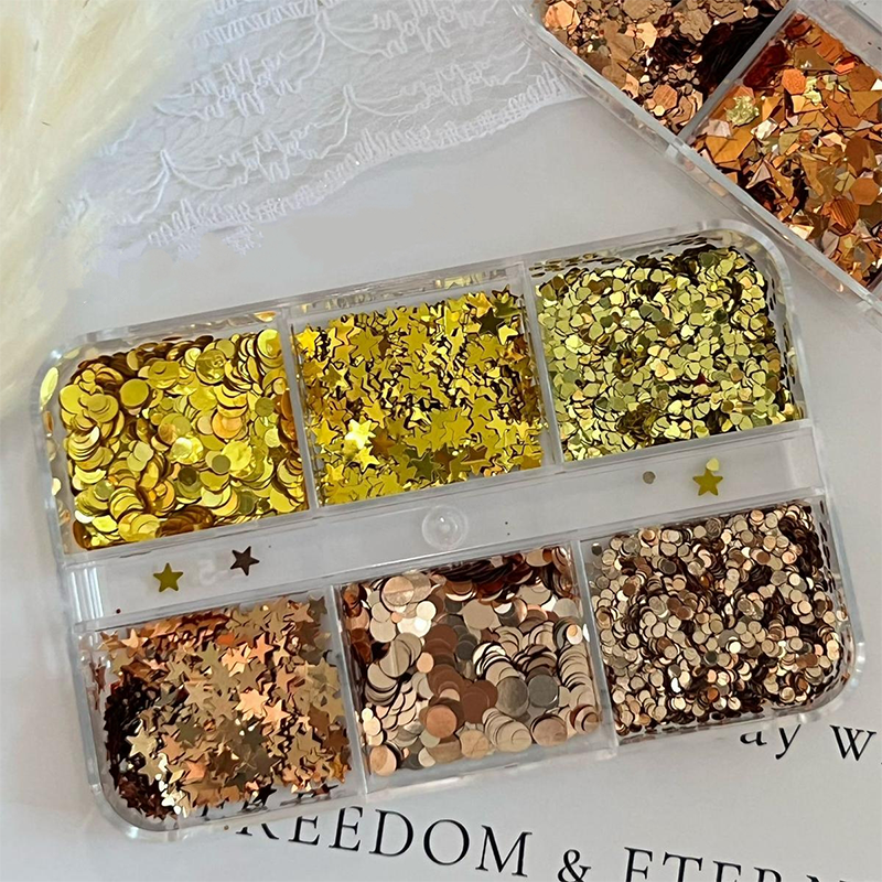 Fall Mixed Sequins - 6 Grids Ultra-Thin Zero-Lift Engineering Nail Art Glitter Supplies for Nails DIY Decorations