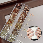 Round + Star Sequins - 12 Grids Ultra-Thin Zero-Lift Engineering Nail Art Glitter Supplies for Nails DIY Decorations