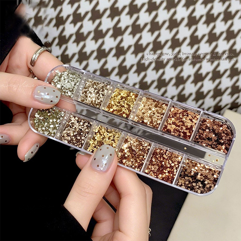 Round + Star Sequins - 12 Grids Ultra-Thin Zero-Lift Engineering Nail Art Glitter Supplies for Nails DIY Decorations