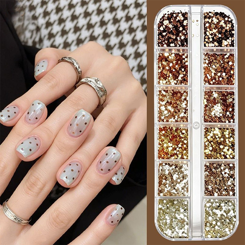 Round + Star Sequins - 12 Grids Ultra-Thin Zero-Lift Engineering Nail Art Glitter Supplies for Nails DIY Decorations