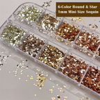 Round + Star Sequins - 12 Grids Ultra-Thin Zero-Lift Engineering Nail Art Glitter Supplies for Nails DIY Decorations